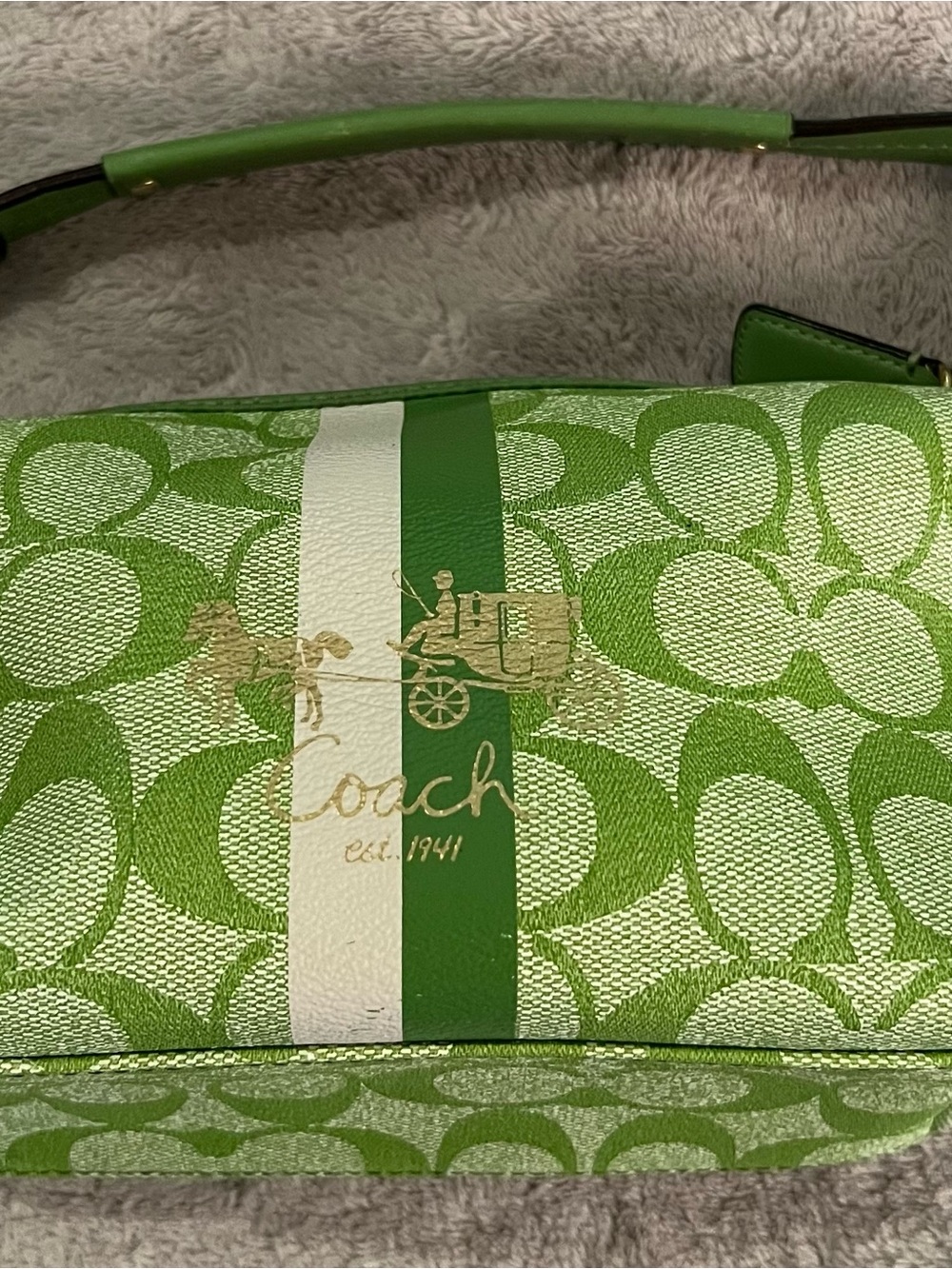 Coach Green and White Heritage Signature Stripe Shoulder Bag